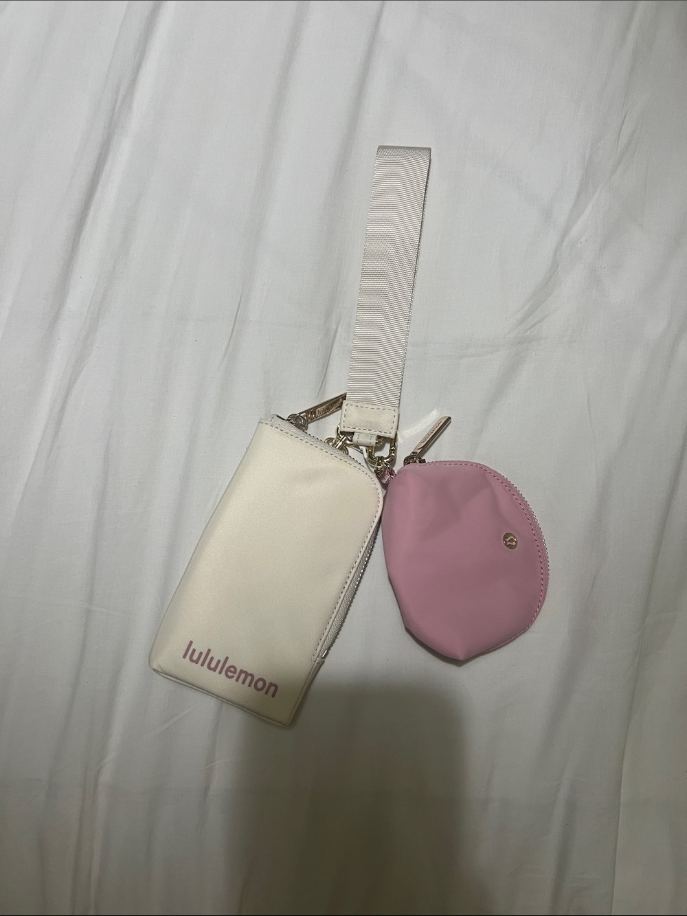 lululemon athletica Cream Wristlet Card Case with Pink Coin Pouch